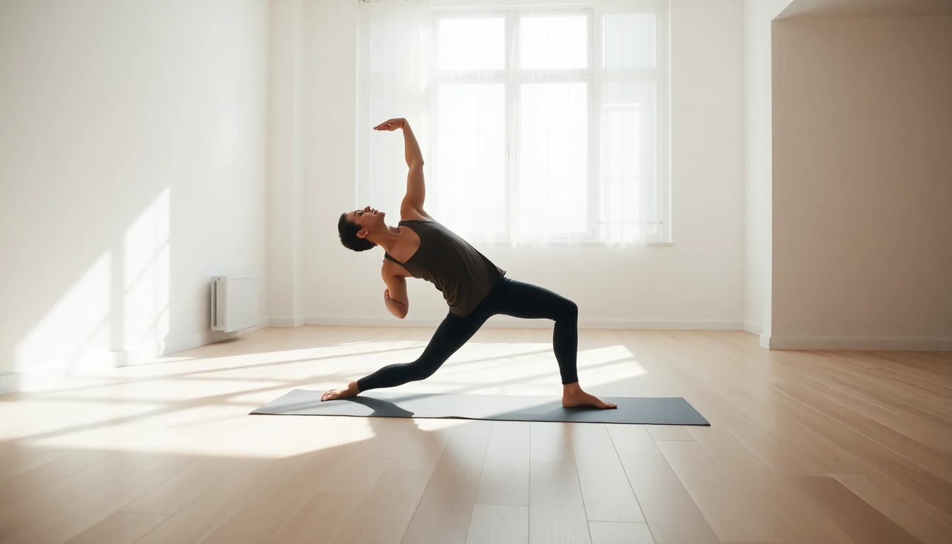 Person practicing yoga in studio